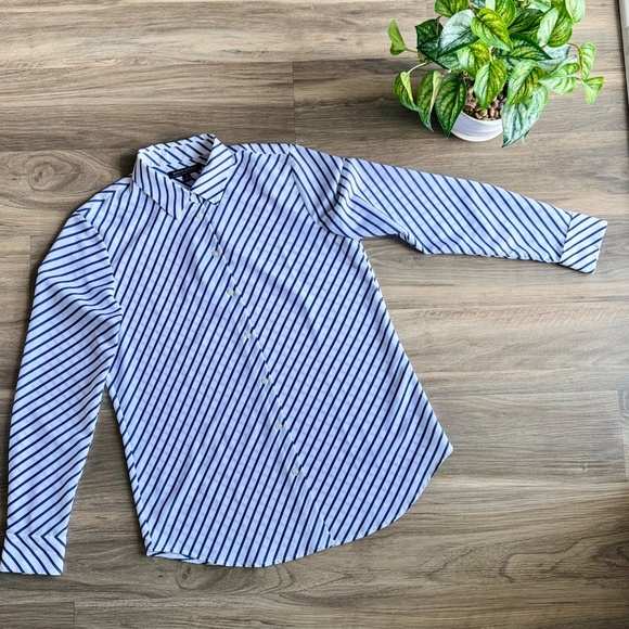 Banana Republic Dillon Blue & White Diagonal Stripe Pattern Long Sleeve Size S - Picture 11 of 11